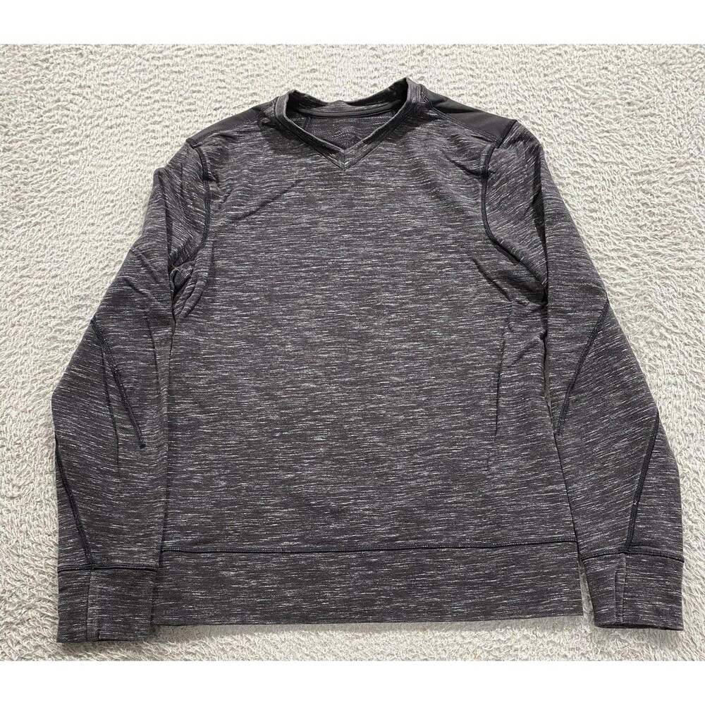 Lululemon Shirt Mens Medium Gray Heather V Neck Pullover Thumb Holes Athletic